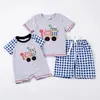 Zestawy odzieży GIRLYMAX Summer Summer Baby Boy's Blaid Stripe Butique Ubrania romper bawełniane szorty zestaw rodzeństwo