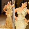 Nigeria African Aso Ebi Plus Size Prom Dresses Gold Evening Dresses Mermaid Sequin Lace Pearls Formal Birthday Dresses for Black Women Second Reception Gowns AM452