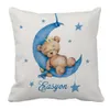 LVYZIHO Custom Name Sleeping Bear Blue Crib Bedding Set Sleeping Bear Sleep on Moon Bedding Set Baby Shower Gift Bedding Set 240229