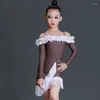 Bühnenkleidung Mädchen Rüschenärmel Latin Dance Kleid Fransen Kleider Kinder Performance Kleidung Wettbewerb SL7295