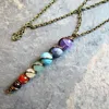 Chains 7 Chakra Necklace - Wire Wrapped Gemstone Pendant On Brass Chain