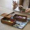 Serviesgoed Creatieve Houten Sushi Lunchbox Rechthoekig Dubbellaags Bento Eenvoudig Duurzaam Handschuren