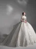 Arapça Vintage Gelinlik Kapalı Omuz Pullu Kristaller Balo Gown Vestido De Novia Gelin Elbise Dantel Aplike Kristal Gelinlik Süpürme Tren Robe De Mariee