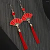 Dangle Earrings Festive High-quality Materials Folding Fan Jewelry Chinese Style Elegant Fashion Red