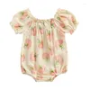 Rompers Summer Casual Born Baby Girls Romper Cute Flower Print Puff Sleeve Cotton Linen Jumpsuits Toddler Clothes Bodysuits
