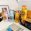 Water Bottles 400ml 304 Stainess Steel Thermos Bottle Cute Cartoon Yellow Duck Vacuum Flask Children Straw With