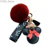 Keychains Lanyards Fashion Mouse Diamond Design Favor Flower Jewelry Keyring Gift Leather Keychains 240303