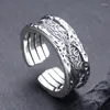 Cluster Ringe Echtes S925 Sterling Silber Für Frauen Männer Mode Relief Ewige Rattan Meteorit Muster Punk Schmuck