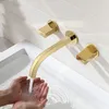 Torneiras de pia do banheiro de luxo ouro/rosa ouro/preto bronze torneira montada na parede fria e água bacia dupla alça controle
