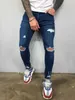 2020 pés elásticos perfurados masculinos rasgam novos jeans da moda