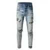 Designer de jeans homens carta marca branco preto rock revival calças motociclista calças homem calça buraco quebrado bordado tamanho 28-40 top de alta qualidade