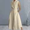 Abiti casual Abito morbido attillato lungo ed elegante linea midi a trapezio con dettaglio bottoni sul bavero a vita alta per le donne pendolari formali