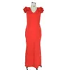 Plus Size Avondjurk Elegante Dame Ruche Rood Zwart Sexy Backless Grote Maten Dames Feest Formele Maxi Lange Jurken Zomer 240228