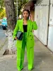 Bright Green Women Suit 2 Piece Jacket Blazer Pants For Beautiful And Vibrant Casual 240226