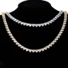 7mm 16-24inch Gold Plated Bling CZ Heart Tennis Chain Necklaces for Men Women Chain Fashion Jewelry215t