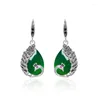 Pendientes colgantes DIWENFU sólida plata 925 Pendiente de gota de Esmeralda para Mujer Aros Mujer Oreja piedra preciosa verde Orecchini niñas