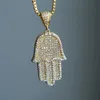 Quality Hip Hop Bling Box Chain 24Inch Women Men Couple Gold Silver Color Iced Out Hamsa Hand Pendant Necklace With Cz2582