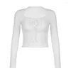 T-shirts Femmes QWeek Y2K Sexy Blanc Dentelle Crop T-shirt Femmes Coquette Coréenne Slim Basic Kawaii Mignon Wrap Cropped Top 2024 Printemps Mode