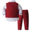 衣料品セットボーイズ3PCSパンツ紳士クリスマス長袖ラペルカラーシャツボタンアップベストソリッドカラー