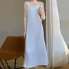 Mulheres sleepwear mulheres sexy cetim falso seda vestido longo camisola sling dormir feminino sem mangas com decote em v roupa de noite sólida sono