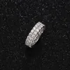 2023 novo design de moda gelado banhado a ouro joias 2 fileiras redondas moissanite para homens mulheres hip hop anel de diamante