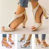 Dress Shoes Women Roman Sandals Medium Heel High Heels Big Size 42 43 Summer 2024 Fish Toe Stiletto Gold Silver Pink Purple Elegant Designer