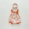 Rompertjes MILANCEL 2024 Zomer Babybody's Wafel Baby Meisjes Kleding Fruit Print Peuter Een Stuk Met Hoofdband