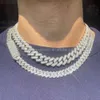 RTS Cuban Link Chain Heavy Silver 10mm 12mm 2Rows VVS Moissanite Diamond för fint smyckeshalsband