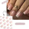 False Nails French Fashion Gold Glitter Leaf Long Square Nail Tips Green Wavy Full Cover Press On Women Girls