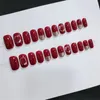 偽の爪 - 長さの赤い爪の模造パールゴールドライン再利用可能な人工装飾アート