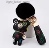 Keychains Luxury Bear Hair Ball Design Keychain Favor Flower Bag Keyring Gift Animal Nyckel Tillbehör Llavero 240303