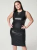 Ärmelloses Damen-Kleid aus Kunstleder in Übergröße, Stretch-PU-Tank-Mid-Kleid 5XL 6XL, Damen-Sommer-Sexy, figurbetontes Kleid mit geteiltem Saum, 7XL 240229