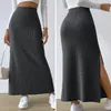 Jupes taille haute jupe fendue latérale rayé taille haute tricoté maxi pour les femmes chaud coupe ajustée longueur de la cheville