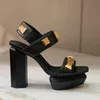 2024 Sandales de créateurs pour femmes, talons hauts classiques, sandales à plateforme en cuir Ava, chaussures mules de mode sexy, talon épais de 9,5 cm, sandales à talons hauts imperméables