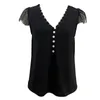 Blouses Femmes Femmes Noir Dentelle Top Couleur Unie Pull Tops Élégant Col En V Casual Été Streetwear Habillé Pour La Mode