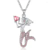 Pendentif Colliers Charm Brillant Zircon Coeur Sirènes Collier Pour Femmes Fille Coloré Sirène Princesse Cadeau D'anniversaire Pour Femmes