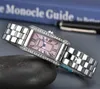 Mode dünne Länge Form kleine einfache Zifferblatt Uhr voller Edelstahl römische Tank-Serie Uhr Armband Faltschließe Quarzwerk Liebhaber Diamanten Ringuhren