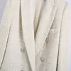 Женское однотонное двубортное пальто на пуговицах, бежевый твидовый женский пиджак, офисная повседневная уличная одежда для девочек 240226