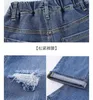 2023 moda meninas jeans para menina adolescente roupas elásticas de cintura alta denim calças largas perna outono crianças calças retas 240227