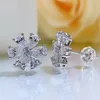 Studörhängen Shop 925 Sterling Silver Flower Lab Sapphire High Carbon Diamonds Gemstone Ear Studs Fine Jewelry Wholesale