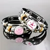 Charm Bracelets Women Health Care Leather Bracelet Breast Cancer Awareness Pink Ribbon Punk Style Glass Cabochon Bangle Gifts