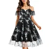 Vestidos casuais floral bordado malha luxo aniversário sexy vestido espaguete cinta mulheres baile de formatura coquetel noite midi vintage