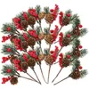 Декоративные цветы, 10 шт., искусственная сосновая шишка, рождественский подарок, товары для вечеринок, растения, венок из деревьев, выбор для декора, пластиковые стебли ягод