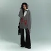 Tricots pour femmes Harajuku esthétique rétro cardigans à col en v profond avec écharpe Vintage en détresse fermeture éclair tricots manteau tricoté gothique américain