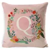 Housse de coussin avec lettres roses, taie d'oreiller en lin, décorative pour canapé, style nordique, pour la maison, 45x45cm