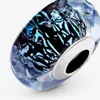 Ny ankomst 925 Sterling Silver Wavy Dark Blue Murano Glass Ocean Charm Fit Original European Charm Armband Fashion Jewelry Acces259L