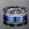 Di lusso 3 pz/set Reale Dell'acciaio Inossidabile Braccialetti Romani Braccialetti Blu Cz Sfera Lapislazzuli Pietra Intrecciata Gioielli per Goccia 240219