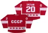 カレッジVladislav Tretiak Tpetbrk Jersey 20 CCCP 1980 USSR CCCP ROSSIAN HOME All Stitched Red University Pure Cotton Good Qu1850295