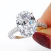 Luxury 100% 925 Anneaux en argent sterling de fiançailles de doigt Bijoux de mariage pour femmes Big Oval Cut 4 Carat Simulate Diamond Ring Set Gift