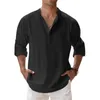 Spring and Autumn Mens Linen Long Sleeve Breathable Shirt Solid Color Casual Basic Cotton Tops Hemp 240226